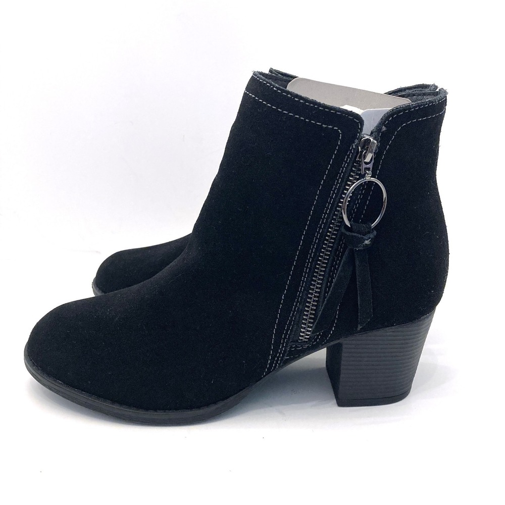 Skechers Taxi Leather Ankle Bootie Boot Black Womens 8.5‎ Nubuck Water Repellant